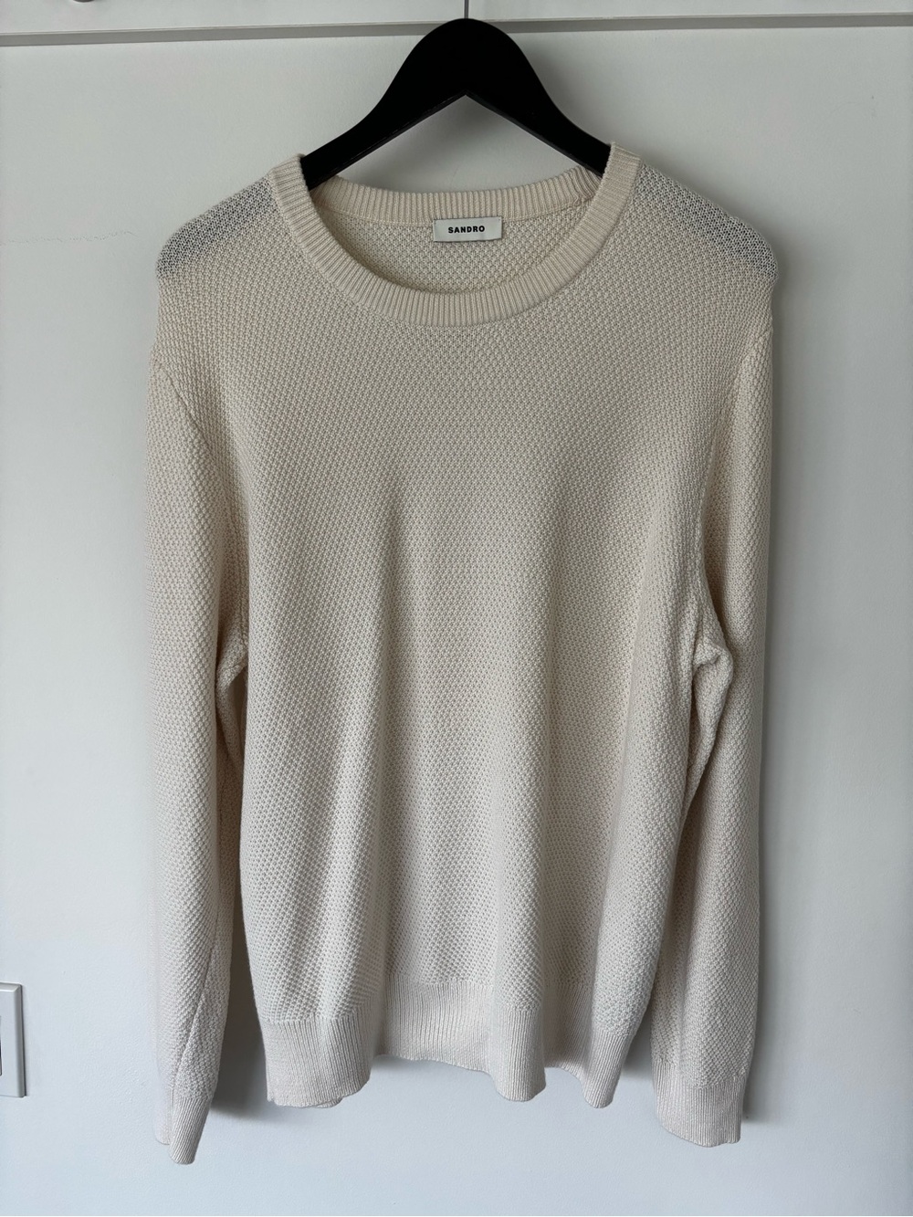Sandro Men's Cream Knit Crewneck Sweater sz XL Length